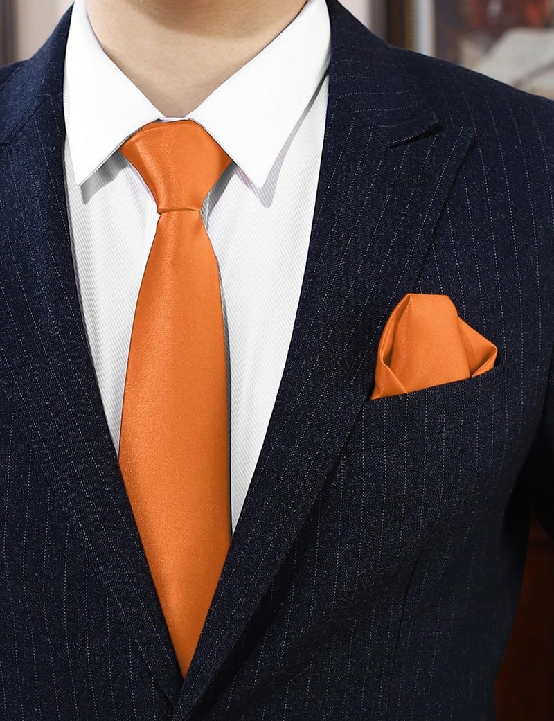 pensee Men's Tie Set Solid Pure Color 3.15" (8CM) Classic Formal Plain Necktie and Pocket Square Set For Men - Image 2